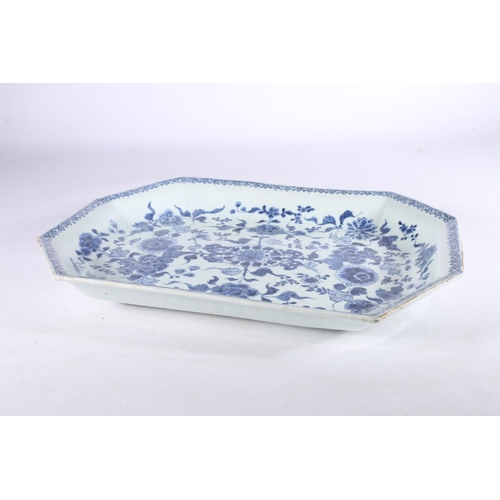 462 - Chinese style blue and white octagonal dish decorated with all-over chrysanthemum and floral design,... 