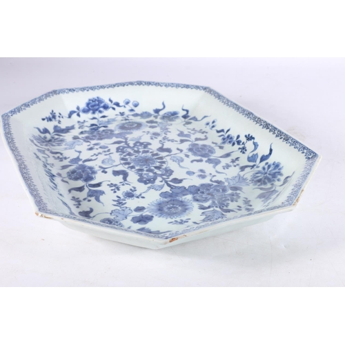 462 - Chinese style blue and white octagonal dish decorated with all-over chrysanthemum and floral design,... 