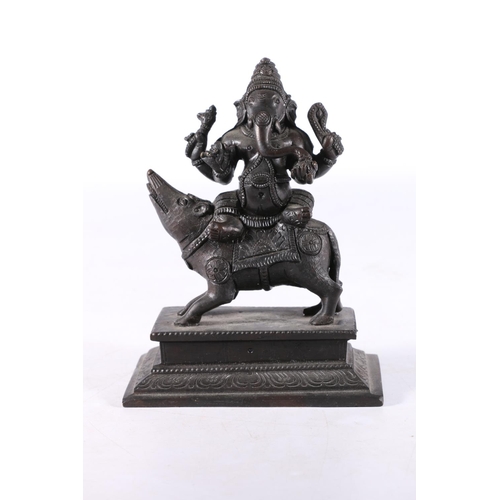 467 - Eastern cast metal model of Ganesh and his vahana modelled as Ganesh sat on an Indian Bandicoot rat,... 