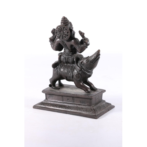 467 - Eastern cast metal model of Ganesh and his vahana modelled as Ganesh sat on an Indian Bandicoot rat,... 