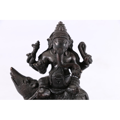 467 - Eastern cast metal model of Ganesh and his vahana modelled as Ganesh sat on an Indian Bandicoot rat,... 