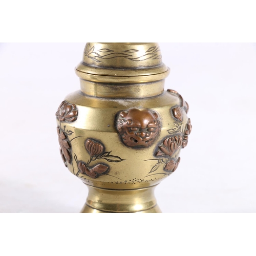 469 - Chinese or Japanese miniature bronze vase of baluster shape decorated with applied bird and leaf des... 