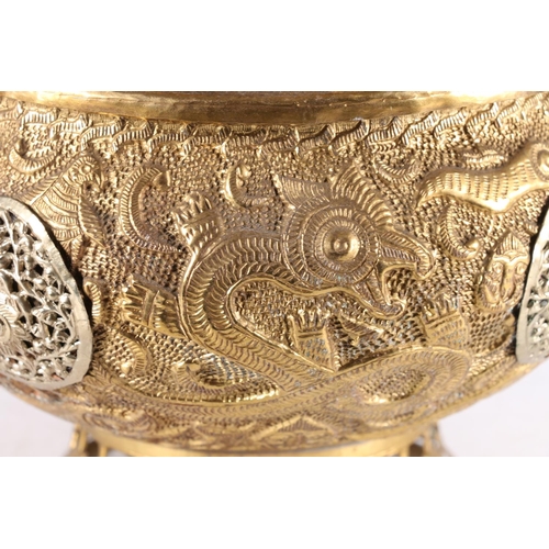 471 - Indian brass pot and cover, the body decorated with all over repoussé figure, snake and anima... 