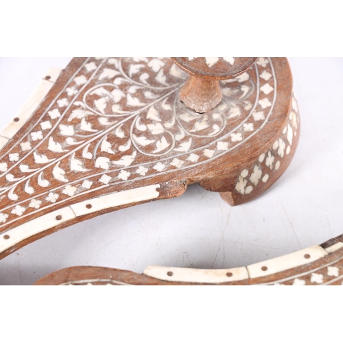 476 - Pair of Indian bone inlaid rosewood block kahdau slippers or shoes, 25.5cm long.