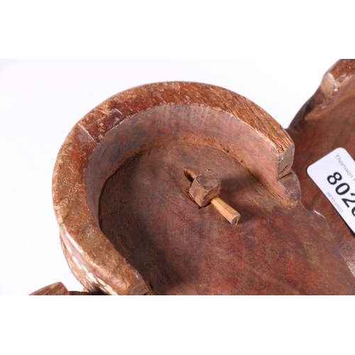 476 - Pair of Indian bone inlaid rosewood block kahdau slippers or shoes, 25.5cm long.