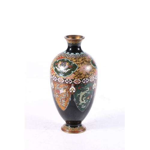 481 - Chinese cloisonné baluster vase decorated with vignette depicting dragon chasing pearl and my... 