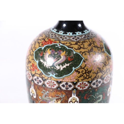 481 - Chinese cloisonné baluster vase decorated with vignette depicting dragon chasing pearl and my... 