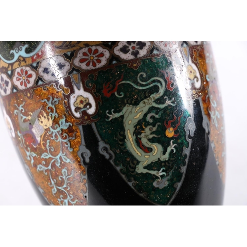 481 - Chinese cloisonné baluster vase decorated with vignette depicting dragon chasing pearl and my... 