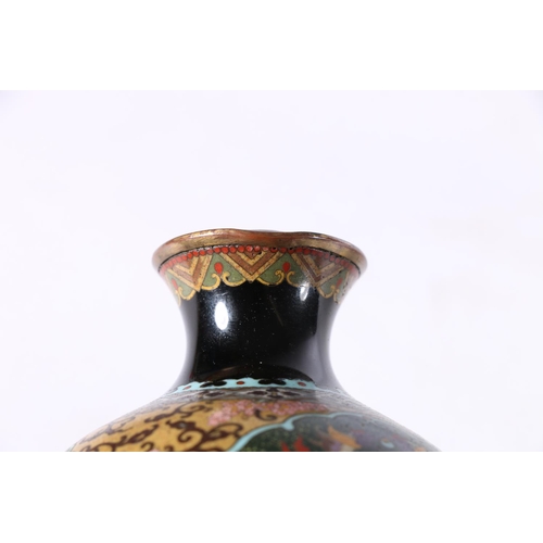 481 - Chinese cloisonné baluster vase decorated with vignette depicting dragon chasing pearl and my... 