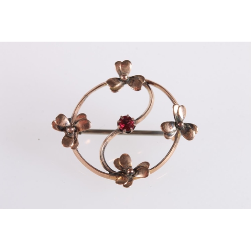 142 - Victorian 9ct gold brooch of leaf design set with central small ruby, 1.6g, a Victorian gilt metal c... 