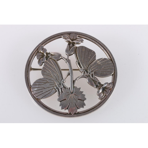 169 - Georg Jensen sterling silver butterflies on flowers design circular brooch, designed by Arno Malinow... 