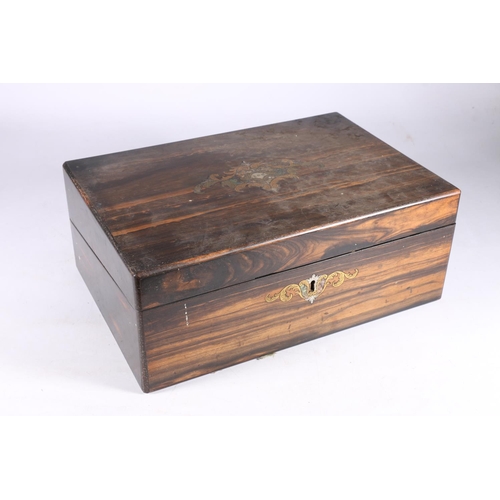 343 - 19th century coromandel and mahogany inlaid writing slope, 14 x 36 x 24cm.