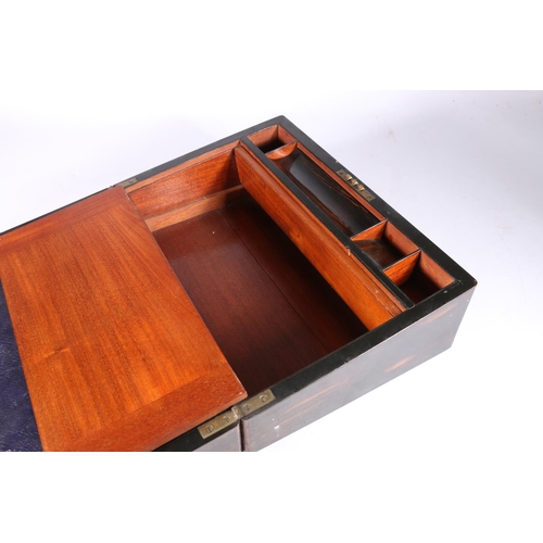 343 - 19th century coromandel and mahogany inlaid writing slope, 14 x 36 x 24cm.