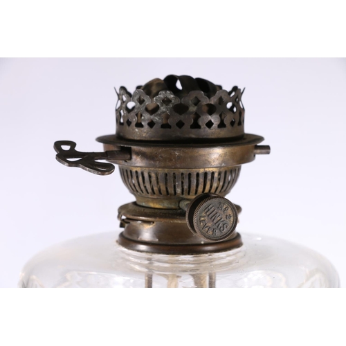 354 - Antique brass and copper oil lamp by Hinks in the Renaissance manner, with glass reservoir above bra... 