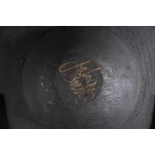 413 - JOHN SCOTT of Sourdust Pottery, a large raku fired crackle pottery ceramic dish, signed in gold colo... 