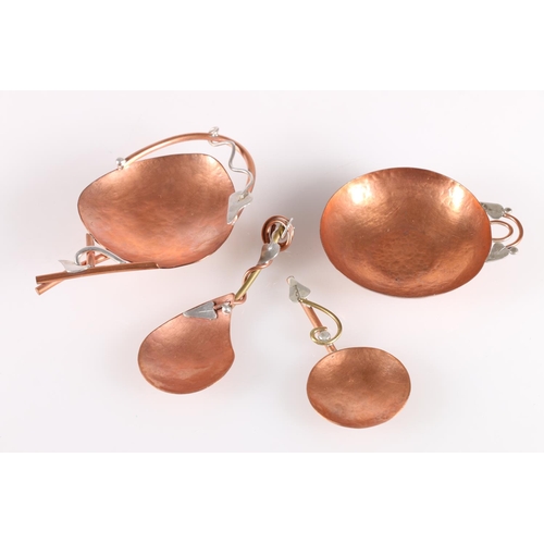 95 - Contemporary Arts & Crafts style copper and silver spoons, taste vin and pedestal bowl by Rita F... 