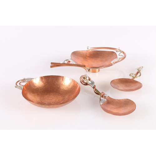 95 - Contemporary Arts & Crafts style copper and silver spoons, taste vin and pedestal bowl by Rita F... 