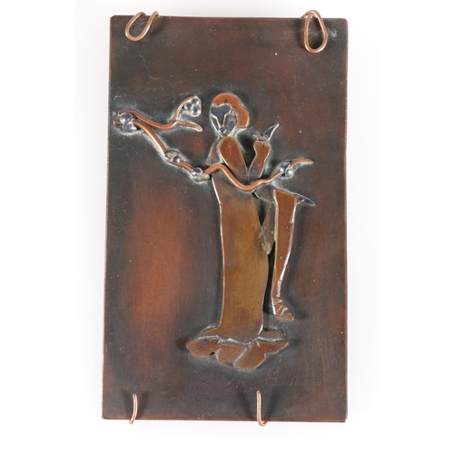 96 - Contemporary bronze plaque by Rita Ferguson, with applied brass, copper and enamel work bust of an o... 