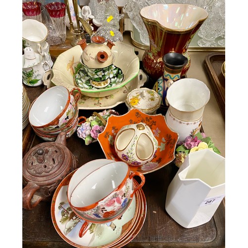 287 - Crown Devon Rouge Royale vase, Oriental part tea set, Motto ware vase, etc.