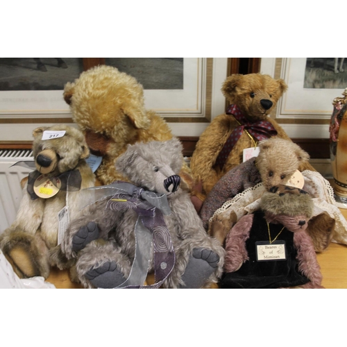 217 - Six limited edition bears to include Beccles Bears, The Bear Shop etc,.