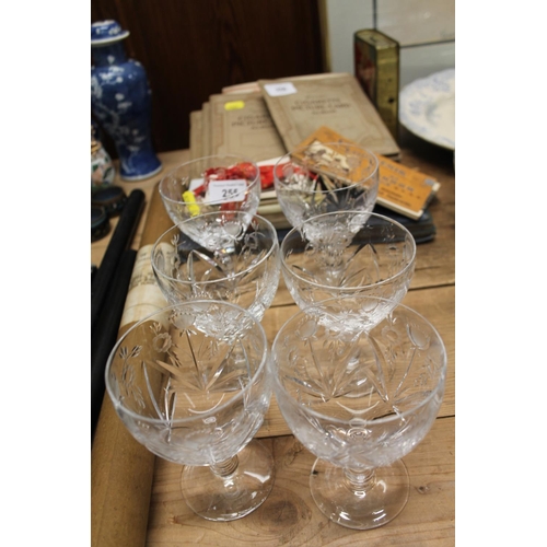 255 - Six Edinburgh Crystal cut and etched glass wine glasses.