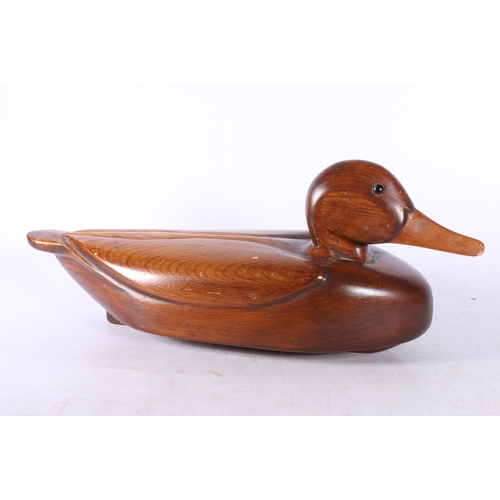 11 - Carved wooden decoy style duck, and a pair of straw models of birds.