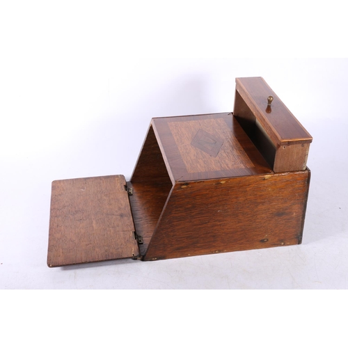 114 - Oak and crossbanded candle box, 34cm.