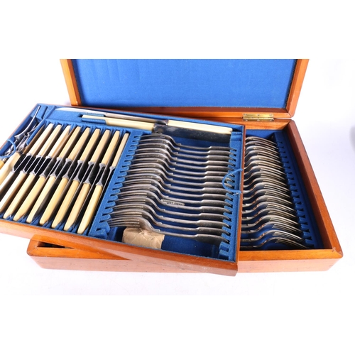 3 - Cutlery canteen with near complete set of flatware, a cased pair of berry spoons, and another cutler... 