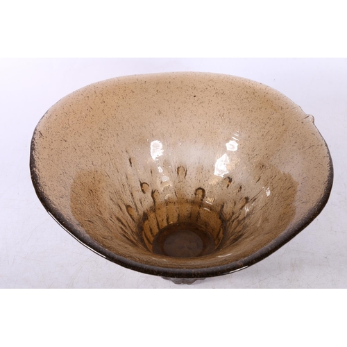 43 - Art Glass brown smoked nobbled bowl.