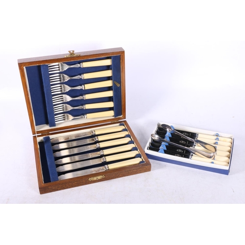 54 - Four cased sets of cutlery to include Canadian teaspoons, fish knives and forks, cake knives, sugar ... 