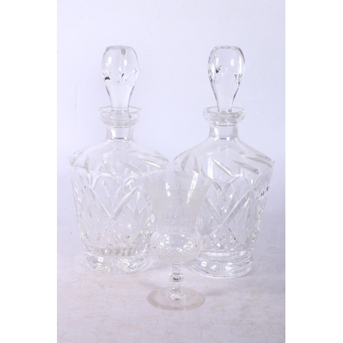 56 - Smiths Art Deco style eight day mantle clock. pair of cut-glass decanters, a thistle wine glass.