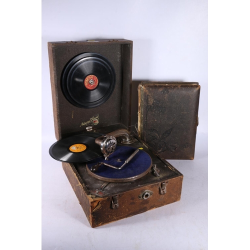 63 - National Band gramophone and records, along with a photograph album.