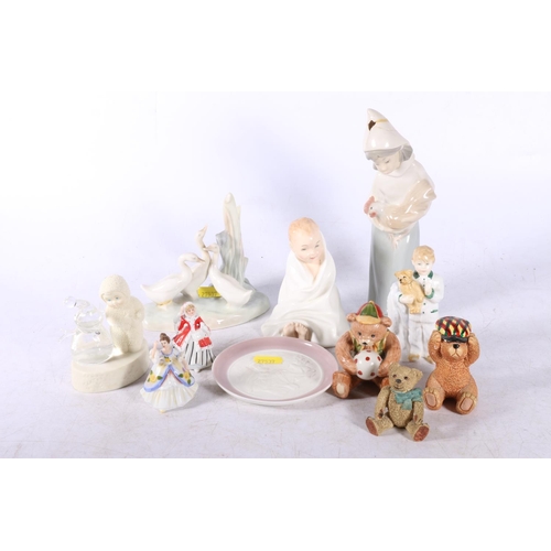 69 - Decorative ceramics to include a Lladro dish, a Nao geese group, etc.