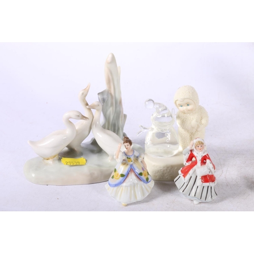 69 - Decorative ceramics to include a Lladro dish, a Nao geese group, etc.