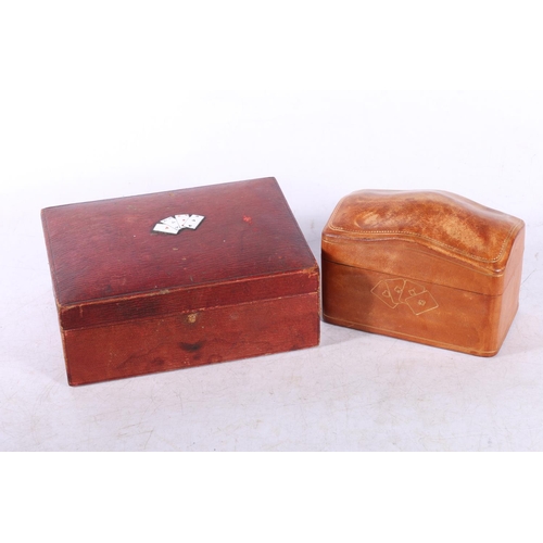 86 - Macara of Edinburgh leather covered whist box, and another shaped card box.  (2)