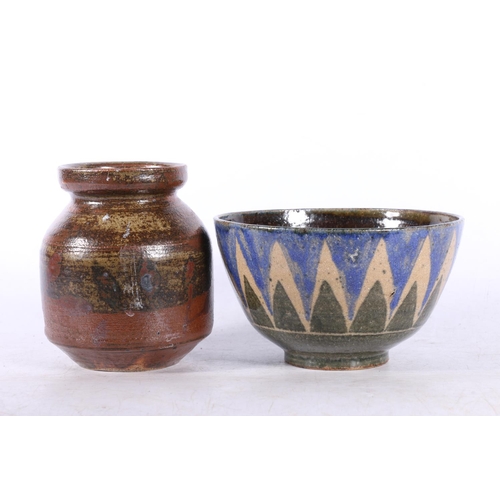 89 - Studio pottery bowl in the manner of Herluf Gottschalk and a Tenmoku glazed vase sighed JMC to base,... 