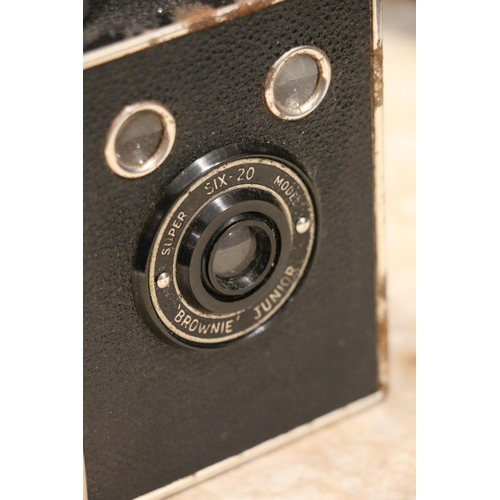 134 - Kodak 3A Autographic folding bellows camera, Kodak Junior 1 folding bellows camera and a box brownie... 