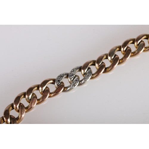 101 - 8ct gold curb link bracelet set with diamond chips, the clasp stamped '333',12.4g gross. 