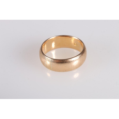 107 - 18ct gold plain wedding band, stamped '18ct', ring size N, 7.3g.