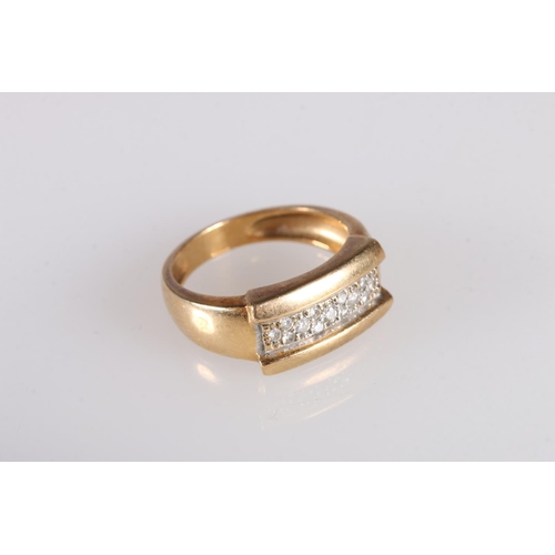 109 - Unhallmarked yellow metal diamond ring set with 13 small diamonds, ring size N, 5g gross.