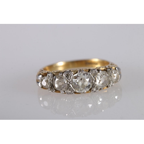 120 - 18ct yellow gold diamond thirteen-stone ring, thecentral 0.5ct diamond flanked by 0.25ct diamondsand... 