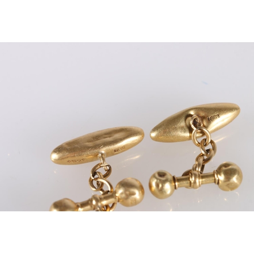 133 - Pair of 9ct gold cufflinks, 2.2g and a pair of 18ct gold torpedo shaped cufflink, 6.5g gross. 