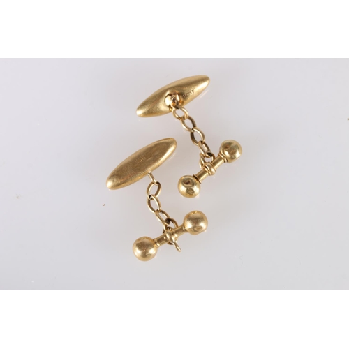 133 - Pair of 9ct gold cufflinks, 2.2g and a pair of 18ct gold torpedo shaped cufflink, 6.5g gross. 