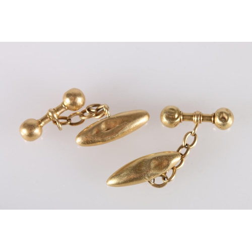 133 - Pair of 9ct gold cufflinks, 2.2g and a pair of 18ct gold torpedo shaped cufflink, 6.5g gross. 