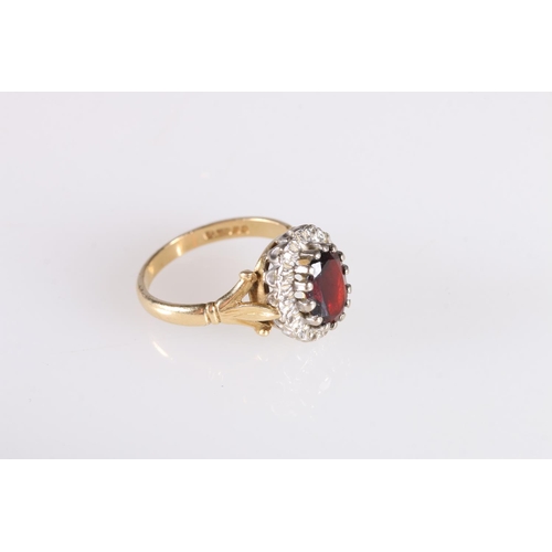 167 - 18ct gold ring with single deep red stone, size N, 4.8g.