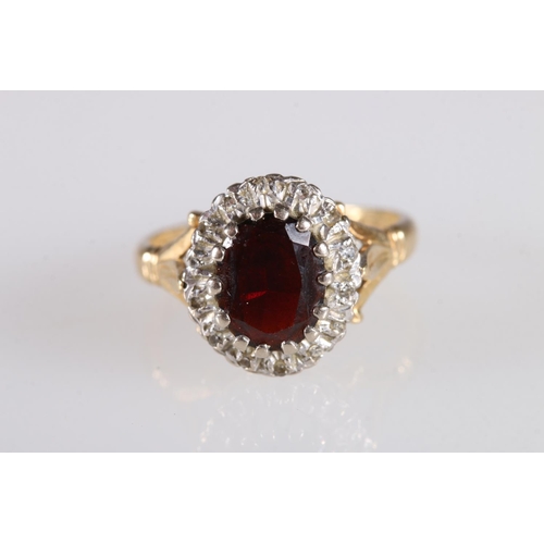 167 - 18ct gold ring with single deep red stone, size N, 4.8g.