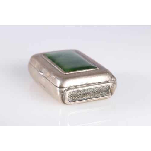 90 - New Zealand white metal hinged topped vesta case box, the lid inset with rectangular green Pounamu s... 