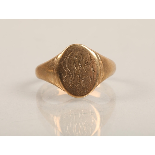 65 - 9ct gold signet ring, size U, 6g