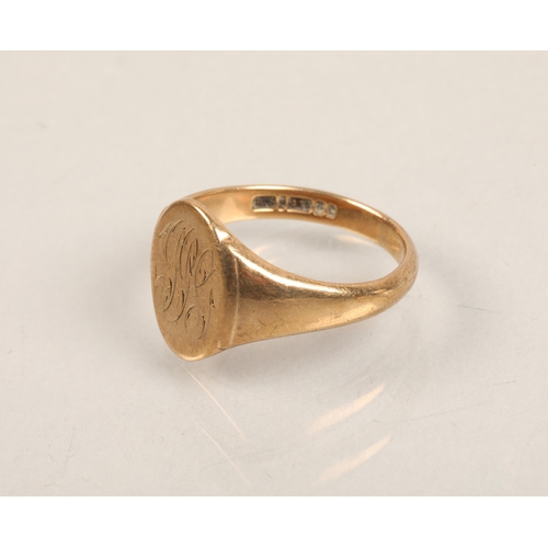 65 - 9ct gold signet ring, size U, 6g