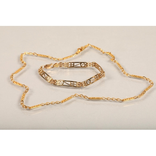 69 - 9ct gold mackintosh style bracelet 5.6g, and 14ct gold necklace 11.2g